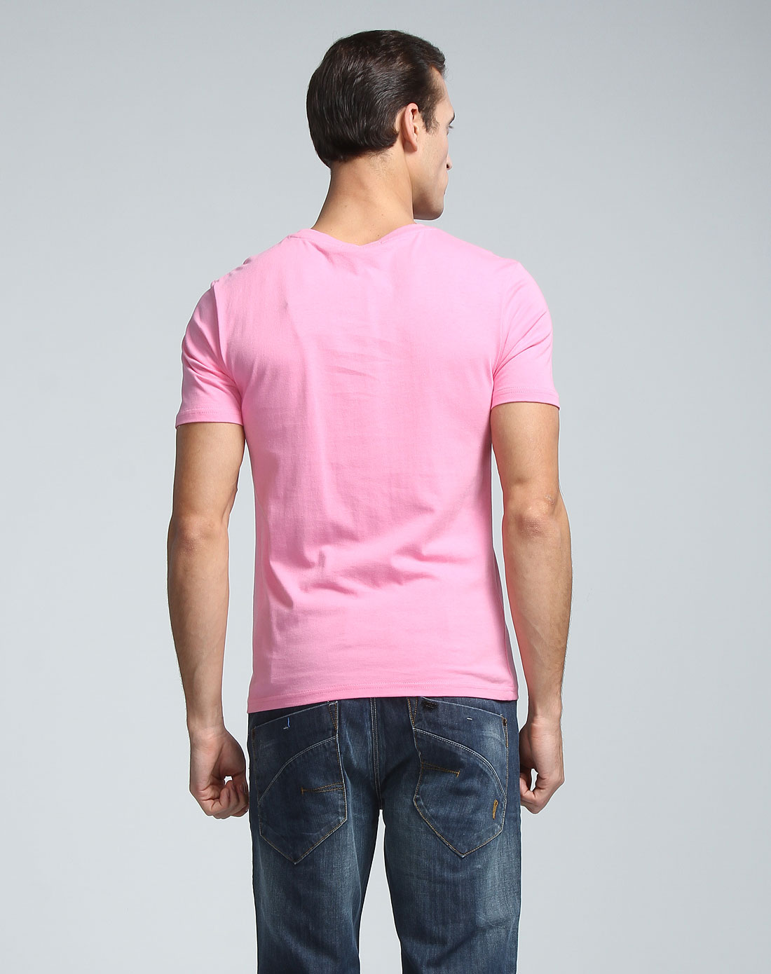 摩托车印图粉红色短袖t恤