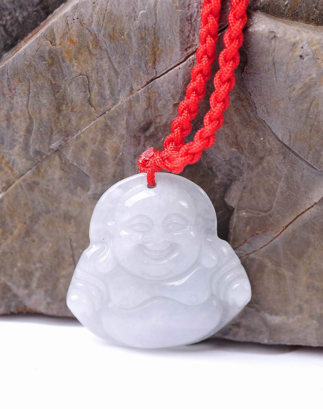 熙帝中性乳白色天然翡翠弥勒佛项链