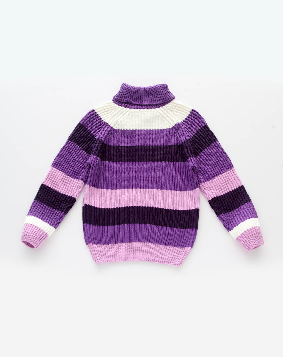 女童蝴蝶紫彩条高领毛衣