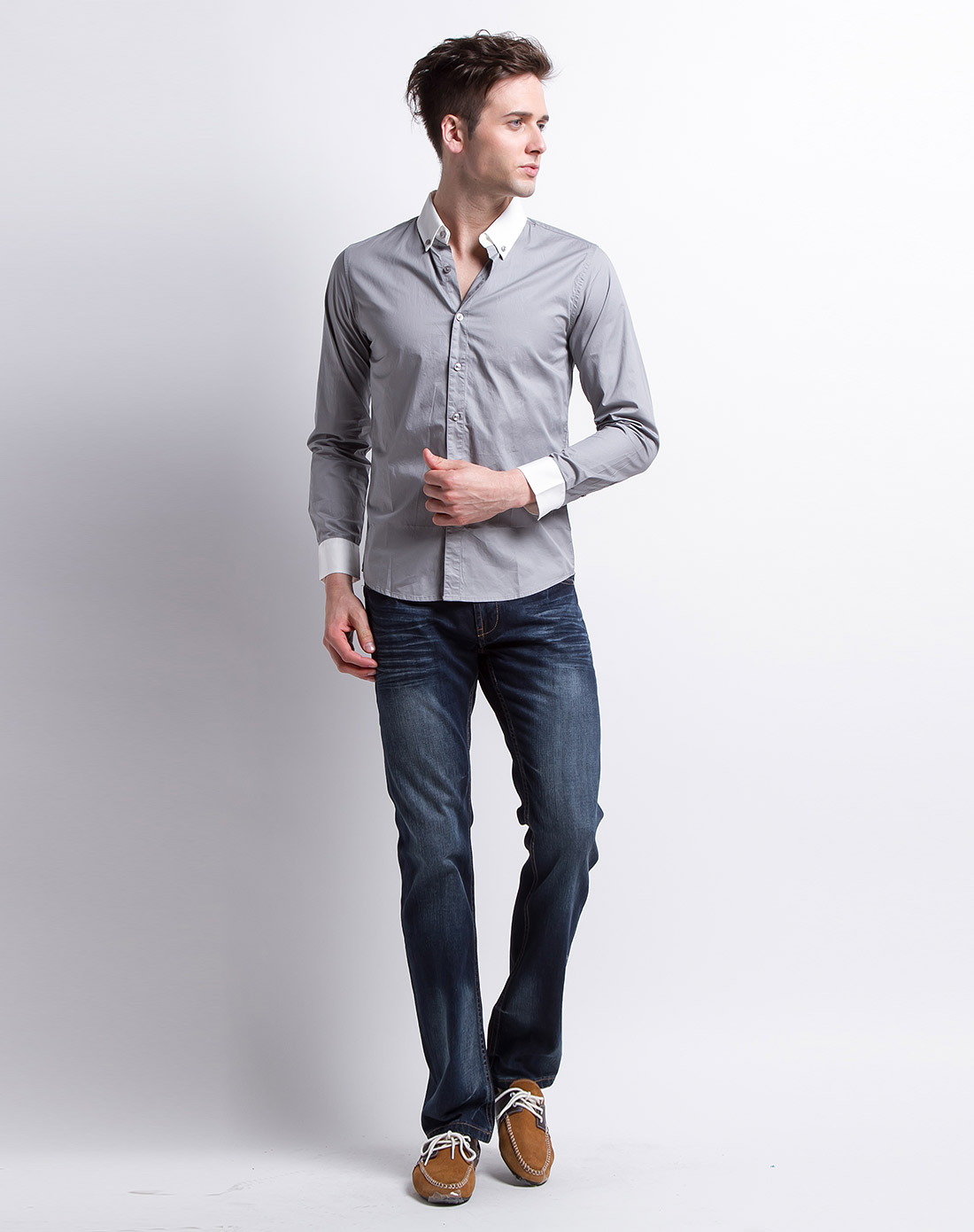 男款灰色休闲衬衫