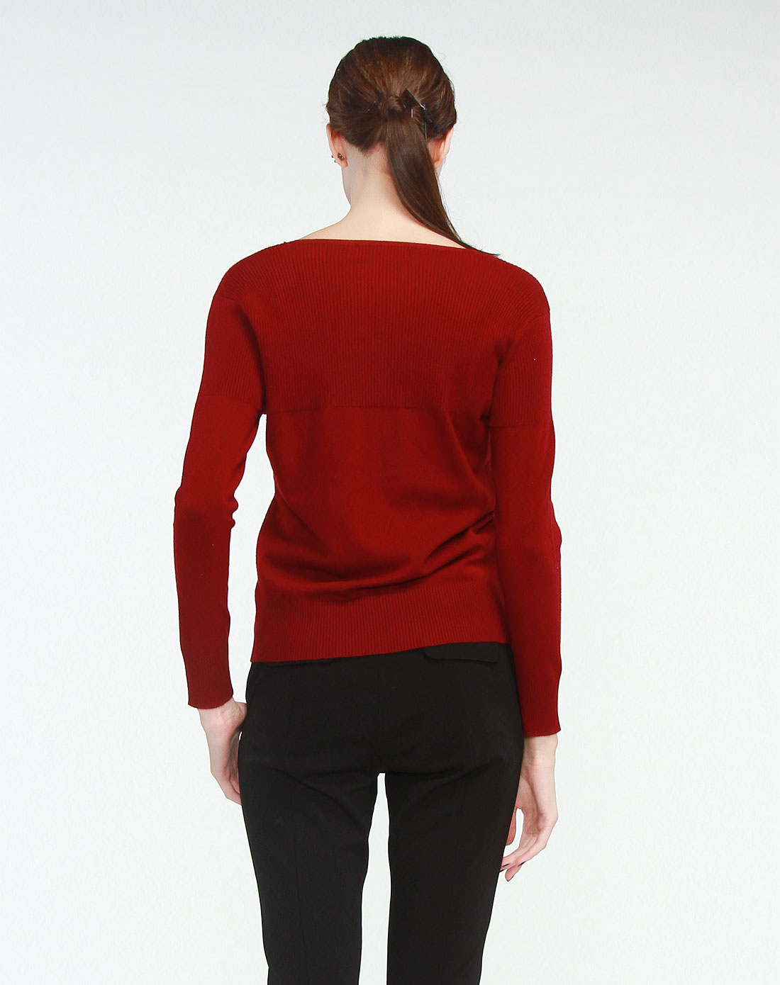 卡尔丹尼诗酒红色烫石圆领长袖针织衫h8901-59_唯品会