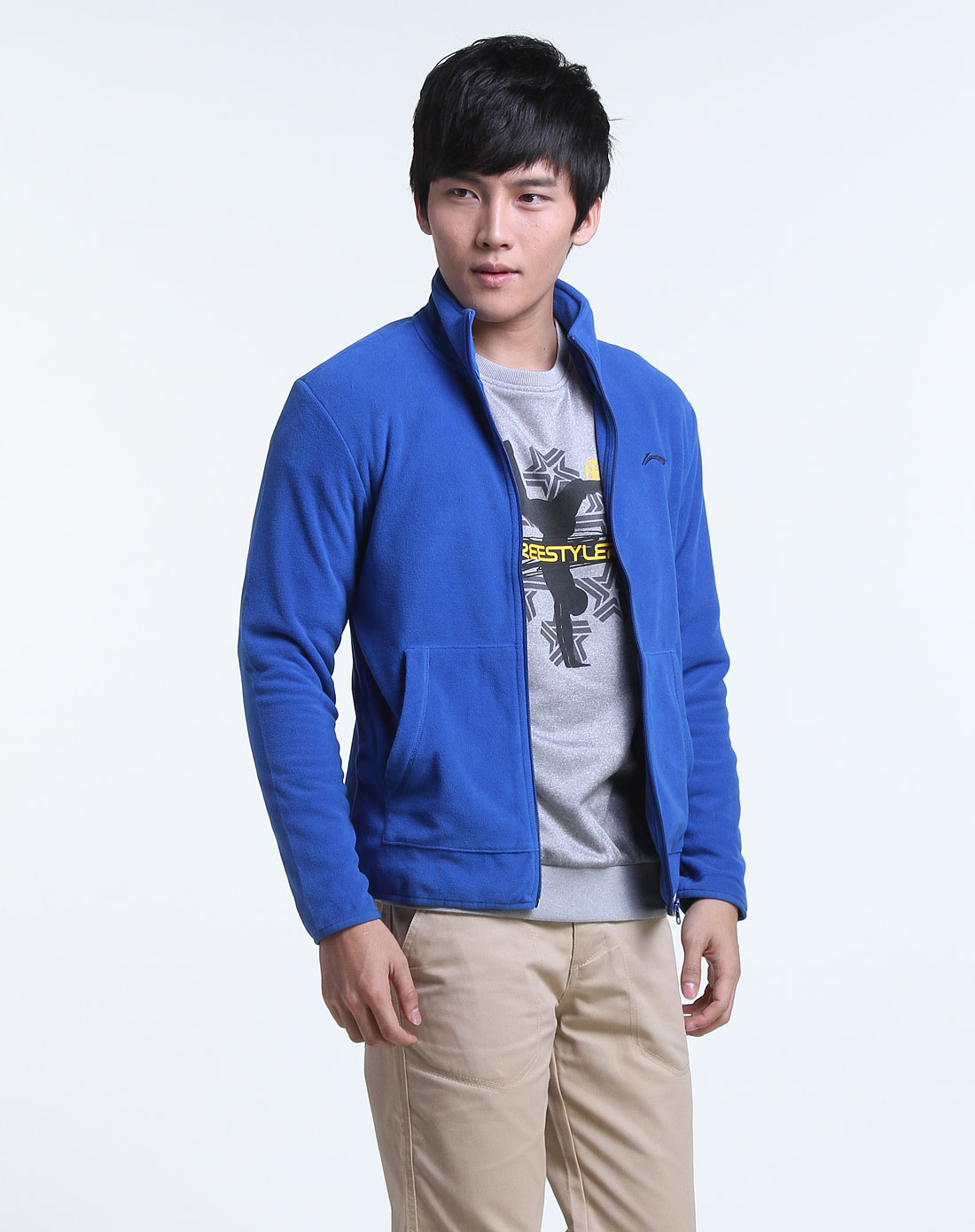 男款休闲蓝色长袖外套