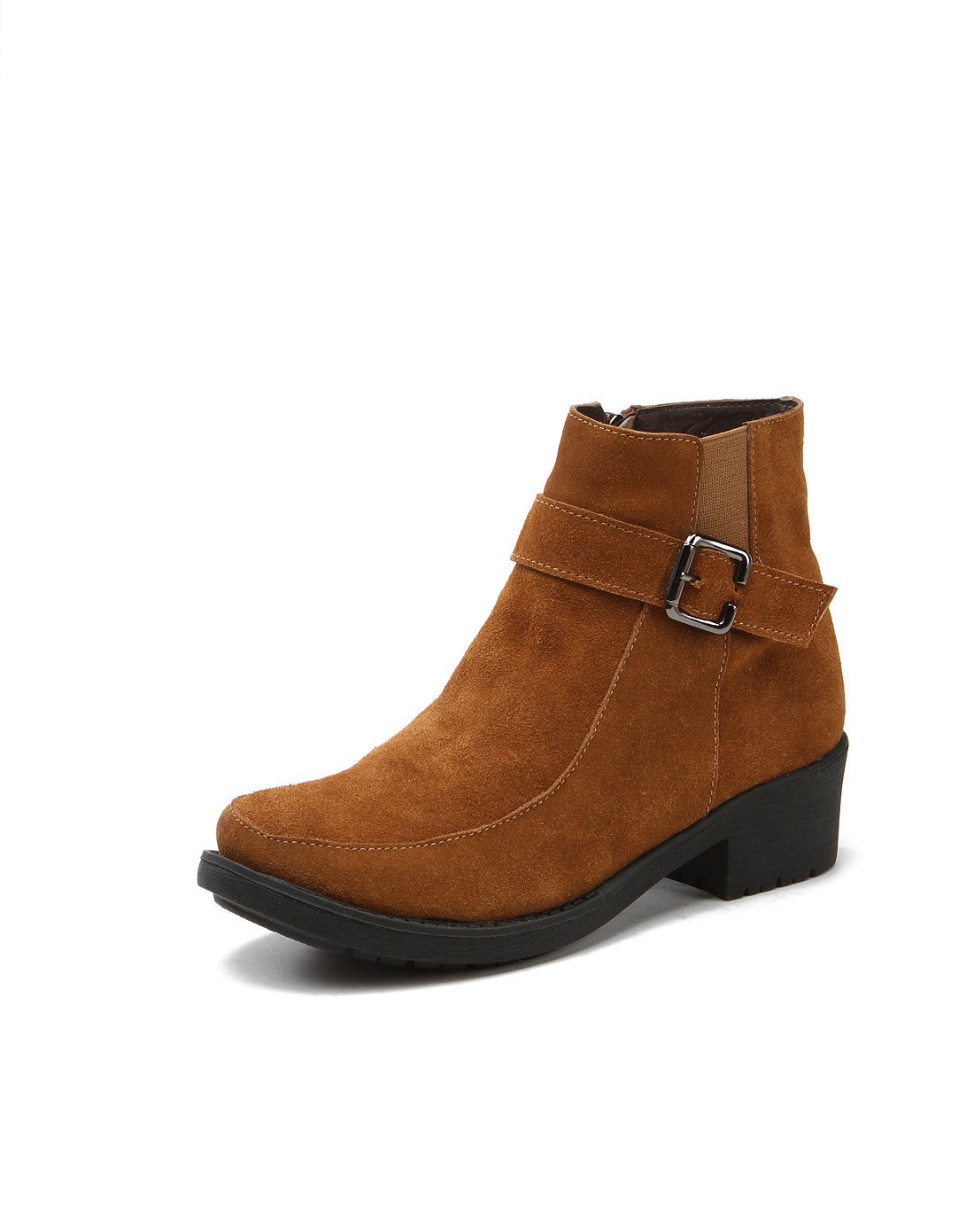 杏棕色休闲低跟短靴