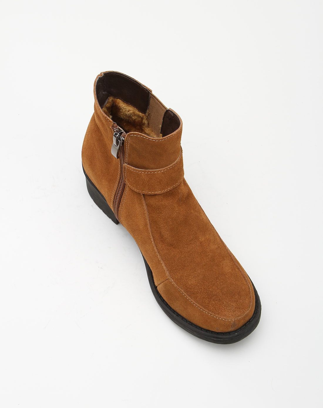 杏棕色休闲低跟短靴