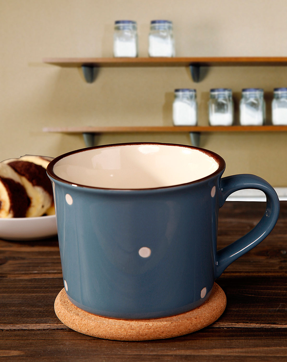 复古蓝色白点仿搪瓷杯