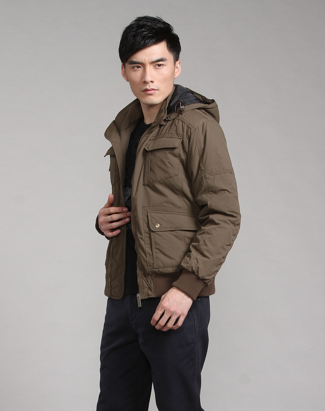 akseries 军卡其色ak海军陆战队全天候防寒连帽长袖棉服