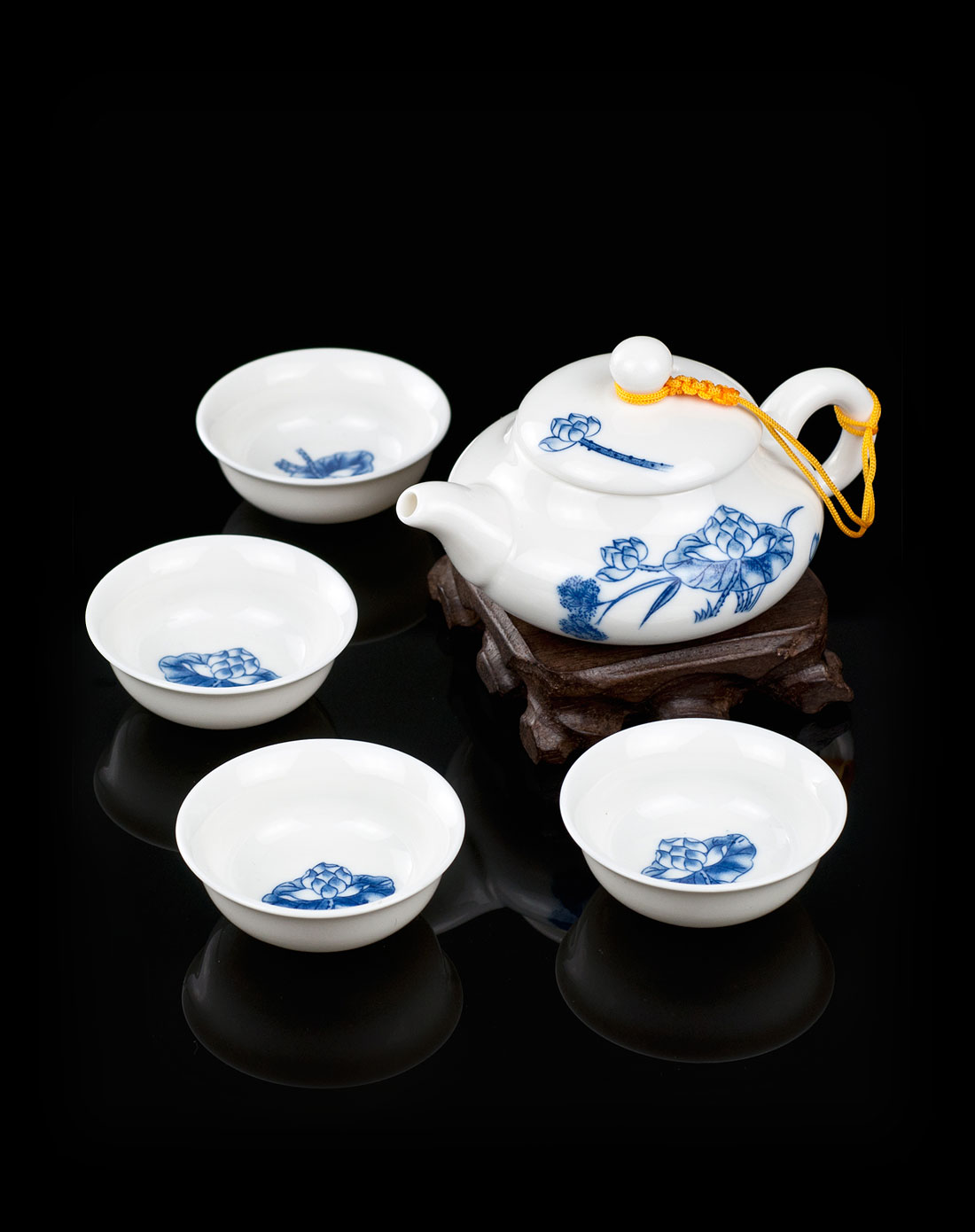 [ 茶人岭 ] 荷韵茗香 青花白瓷茶具5件套