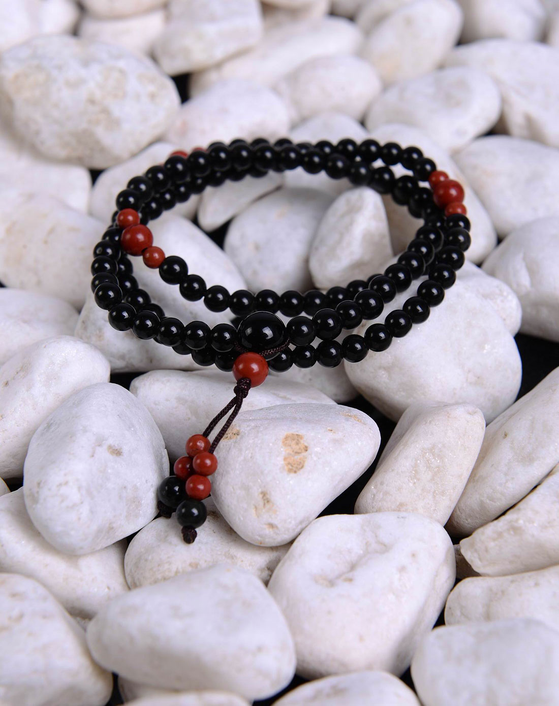 中性黑色天然黑曜石朱砂红石有求必应手链