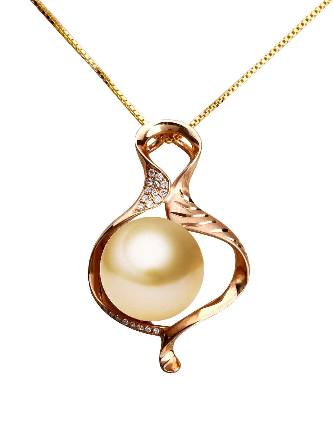 黄色高贵18k金海水珍珠吊坠(配链)