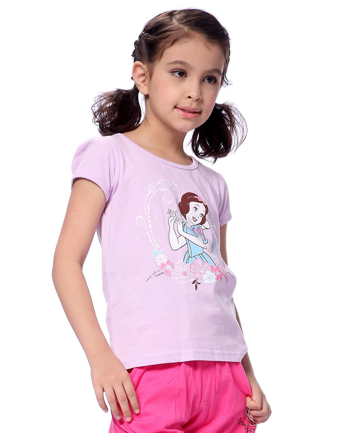 迪斯尼公主女童针织圆领短袖t恤