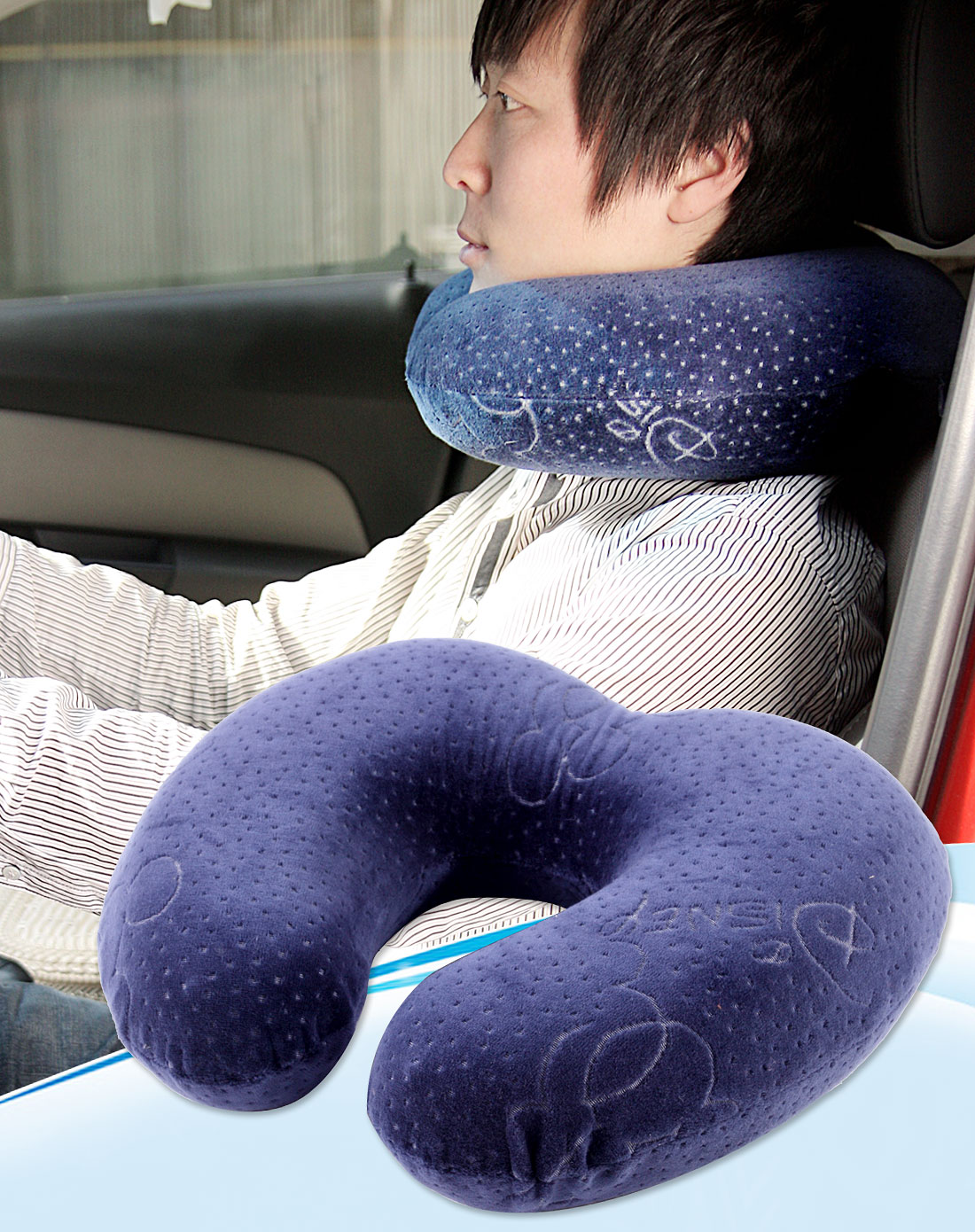 慢回弹爱心护颈枕-深蓝