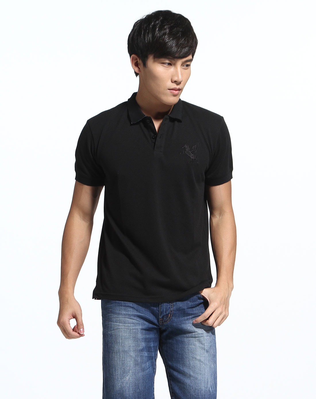 jack walk胸前天马绣花基本款黑色短袖polot恤w0122050-0900_唯品会