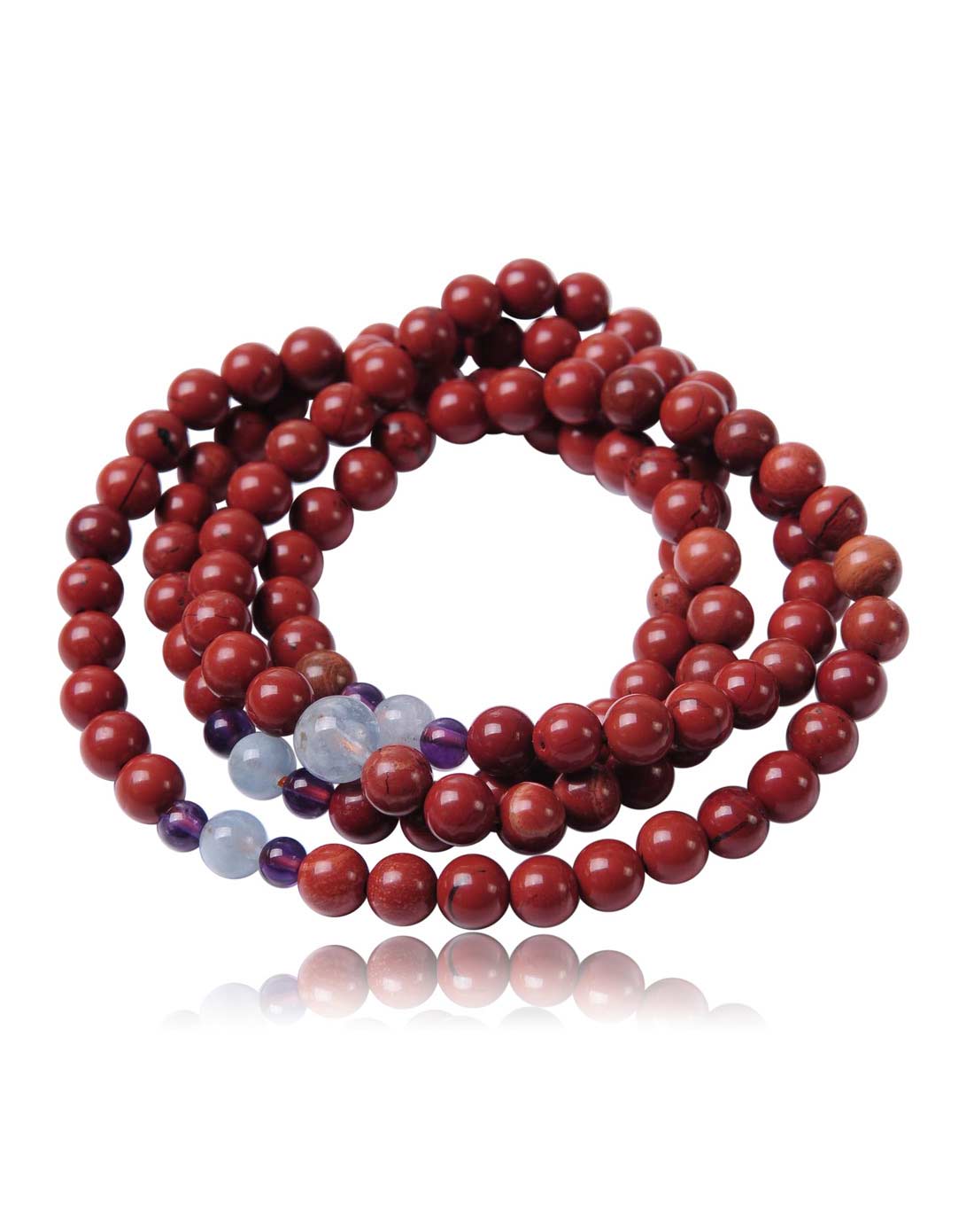 女款红色天然朱砂红石海蓝宝手链