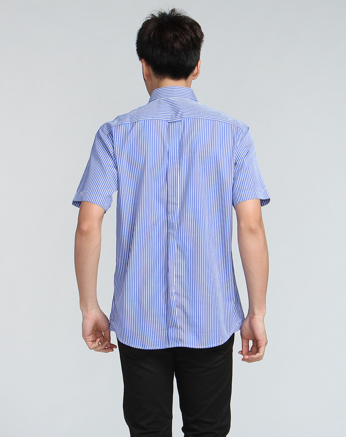 [ 爵克 ] 男款蓝色成熟竖纹短袖衬衫