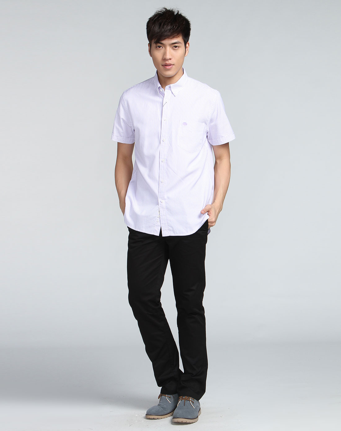 [ 爵克 ] 男款紫色成熟稳重翻领短袖衬衫
