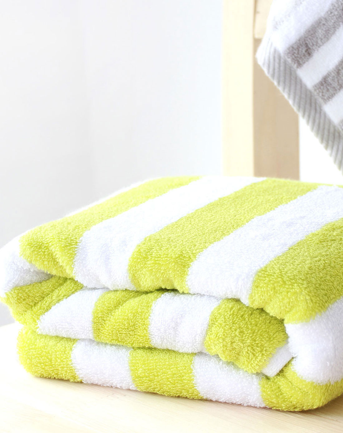 [ 最生活 ] 2条装绿白条纹竹纤维亲肤毛巾