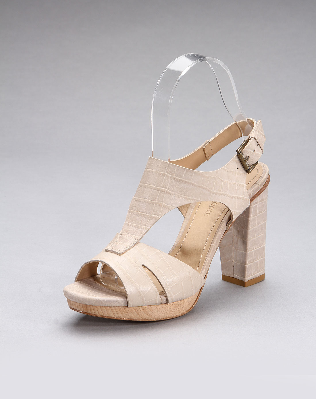 乐途仕lottusse名品专场女款精致压纹牛皮高跟鞋灰白色ls70150174589