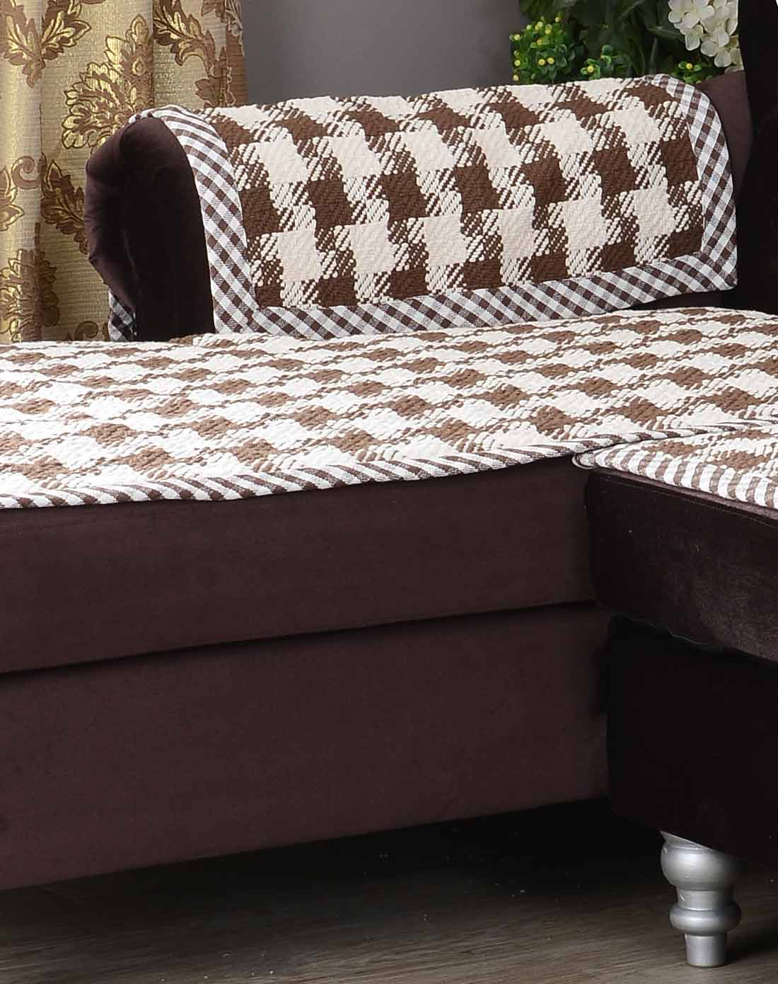 [ 乐巢 ] 沙发垫千鸟格系列咖色70*210cm