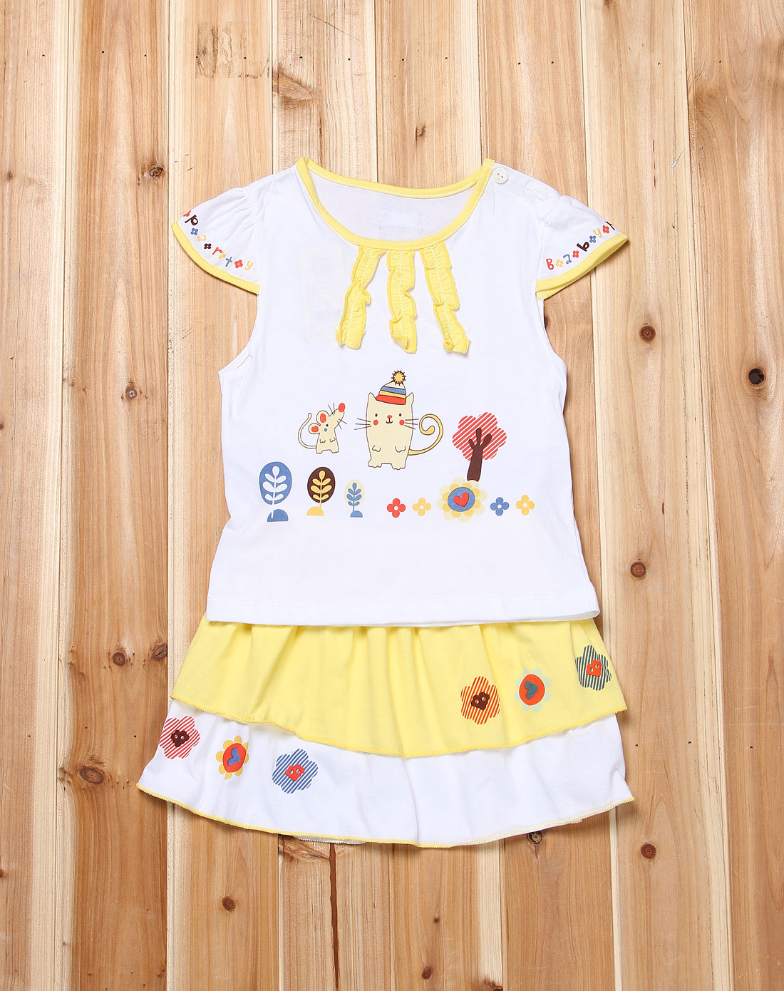 贝比派迪baby party婴童专场女童黄色亲密伙伴花边肩开套b8369003