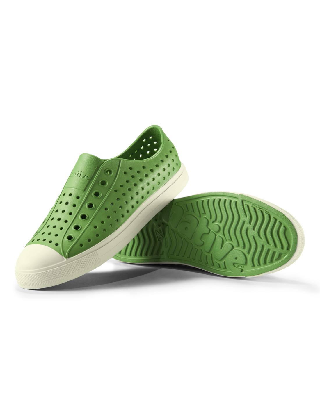 国际品牌native shoes jefferson草绿色/米黄情侣洞洞鞋平底凉鞋沙滩