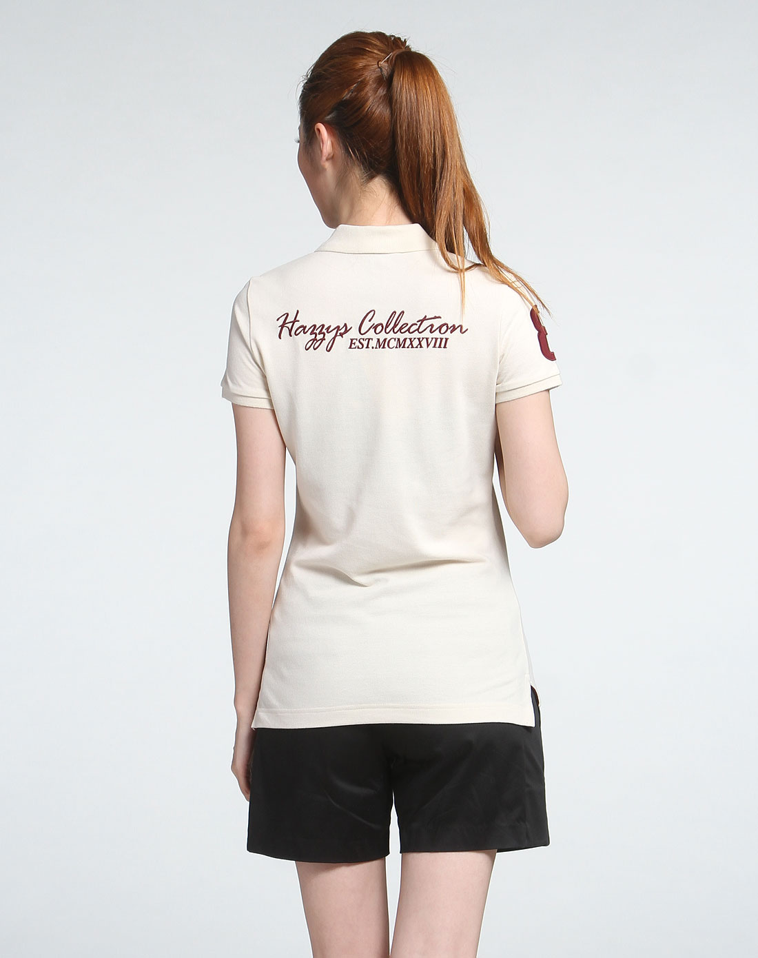 背部字母刺绣米白色短袖t恤