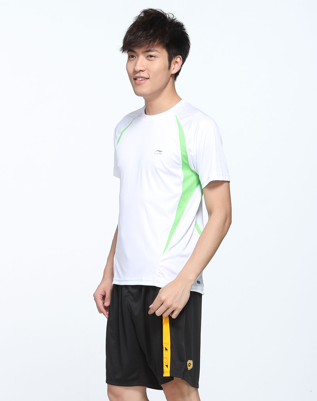 [ 李宁 ] 男款白/绿色跑步系列短袖运动t恤