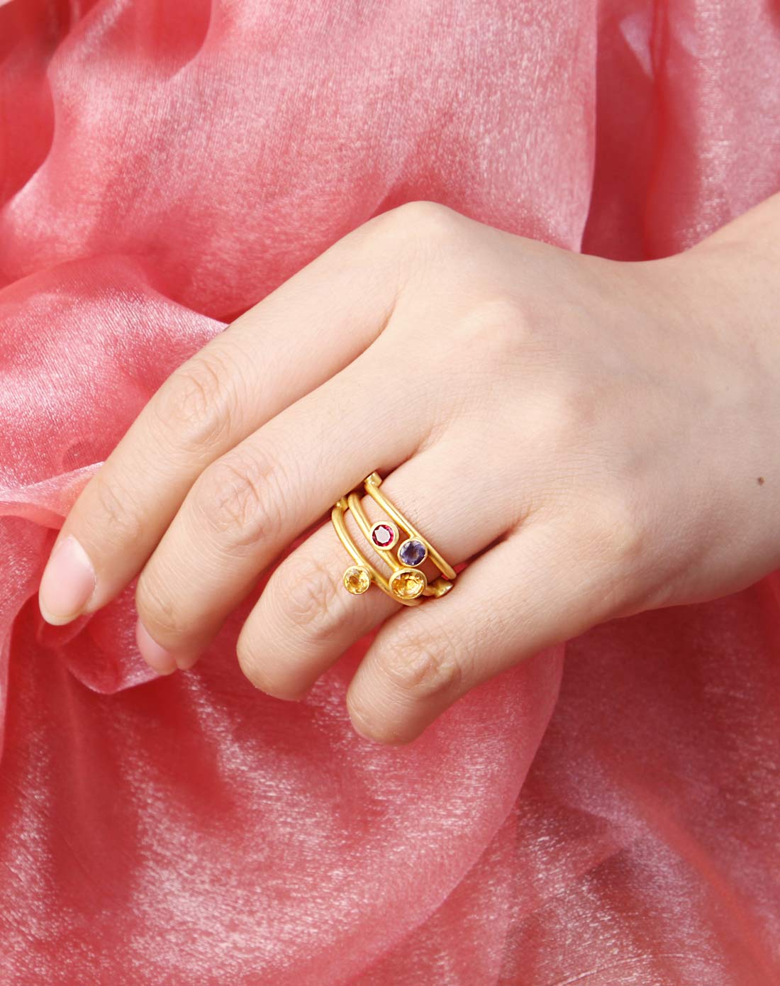 克丽奥之舞金色925银镶嵌黄水晶石榴石叠戒14