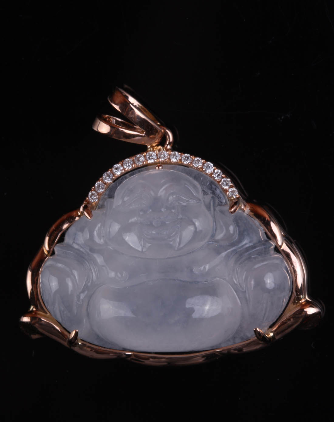 [ 盈满堂 ] 18k玫瑰金钻石镶冰种全包佛公吊坠