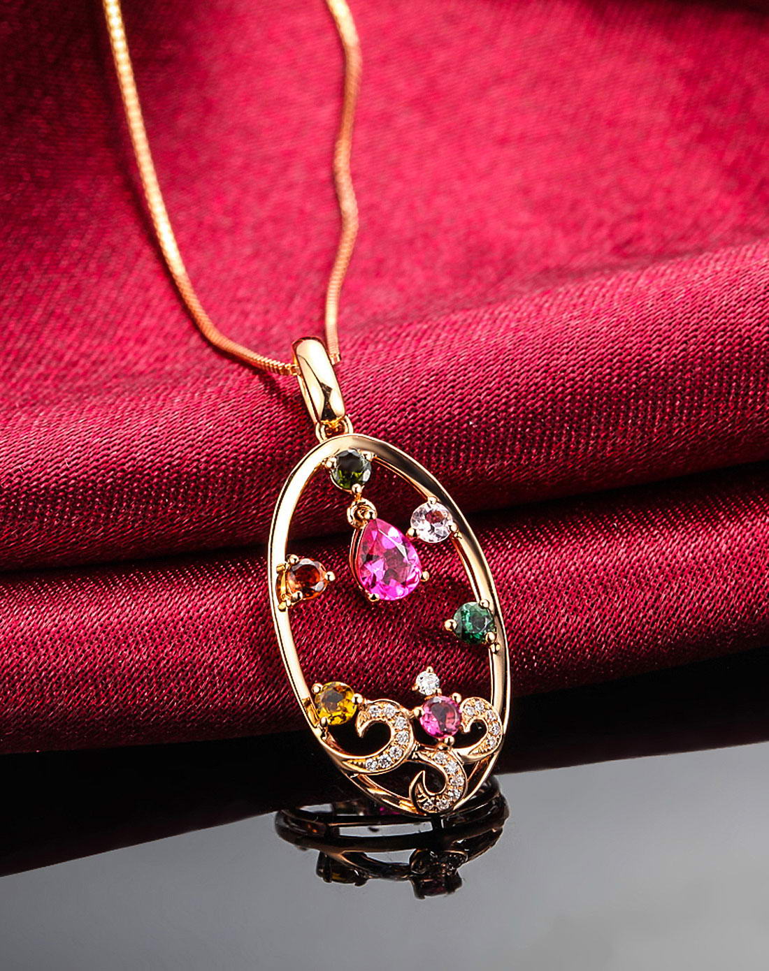 佐卡伊玫瑰18k金碧玺吊坠