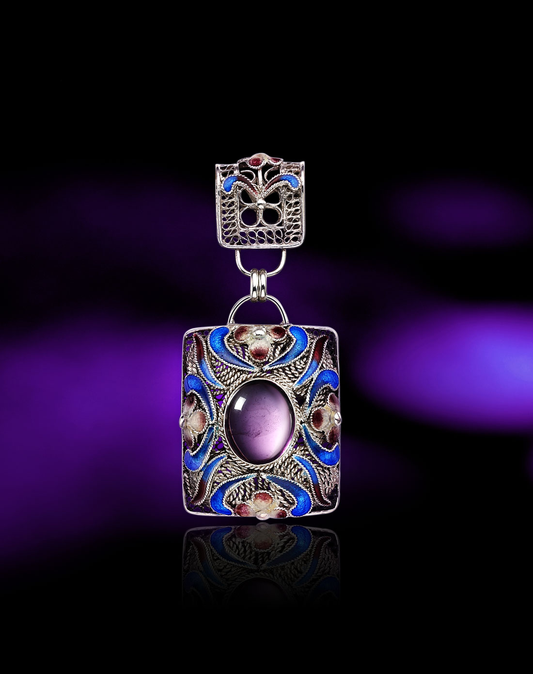 > 皇家工艺 纯手工精制花丝 紫晶石吊坠