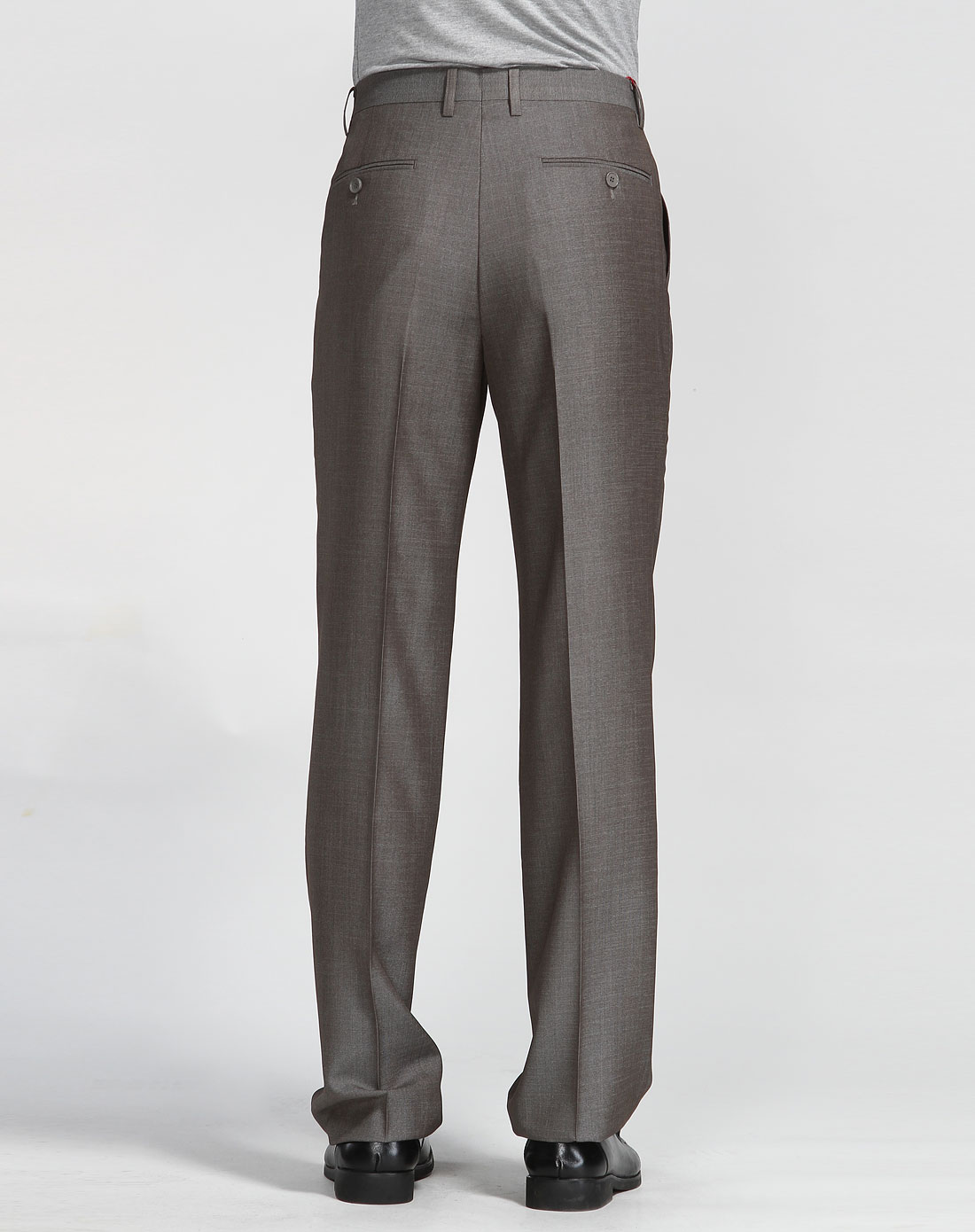 浅咖啡色无褶长西裤