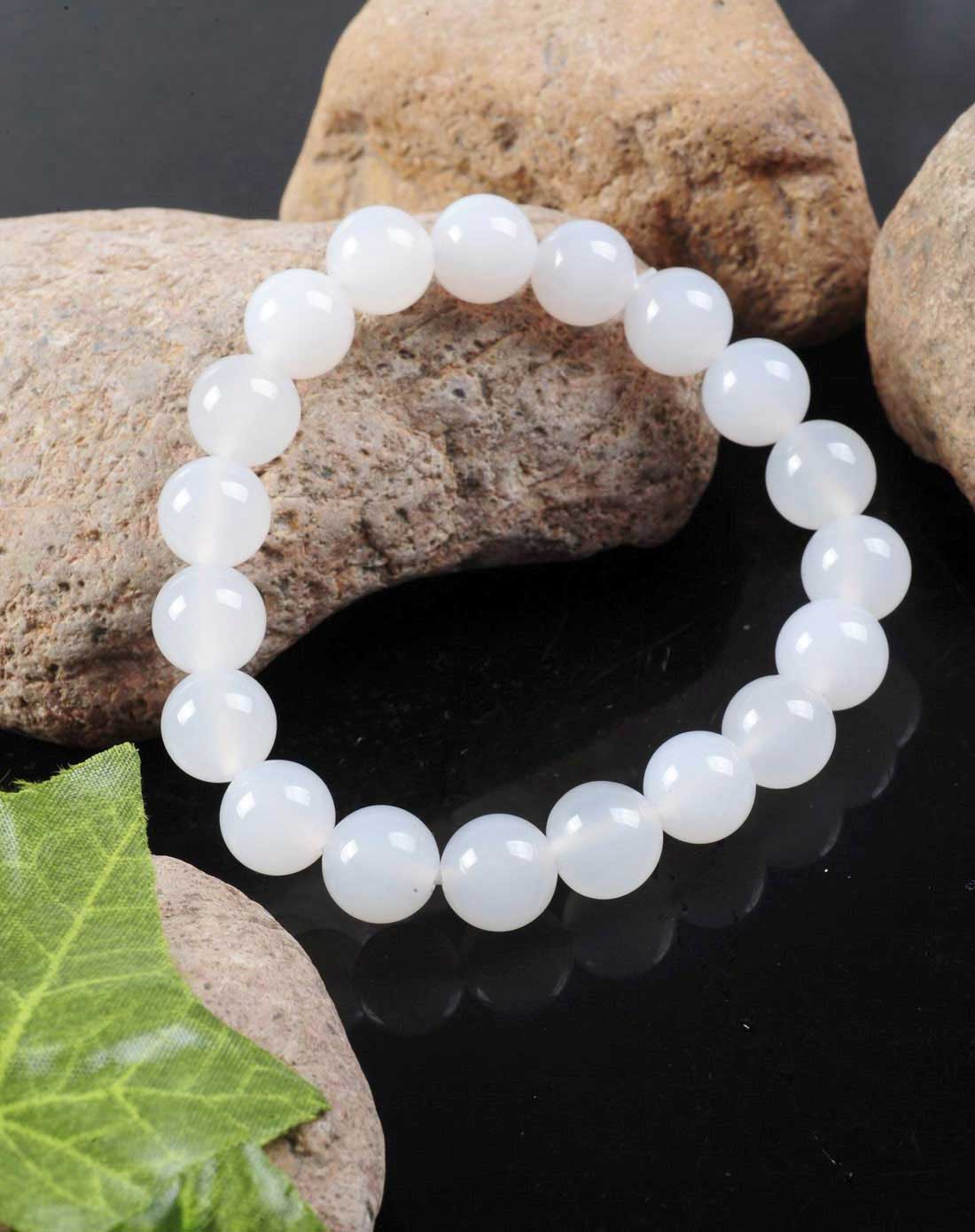 [ 自然机理 ] 中性白色白玉髓圆珠手链