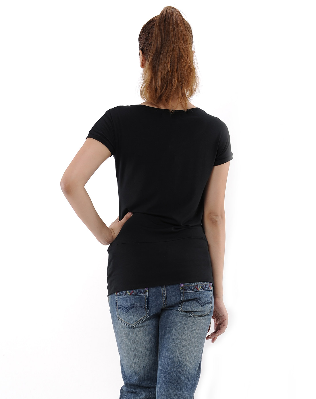 佩吉page one黑色短袖圆领针织t恤p1263018191_唯品会