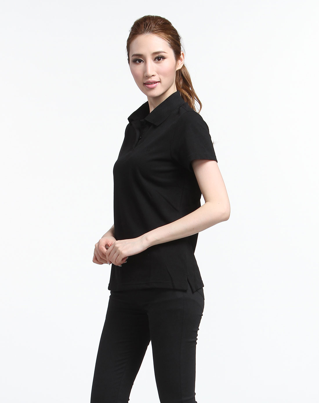 [ 北极绒 ] 女款简约翻领黑色短袖polo衫