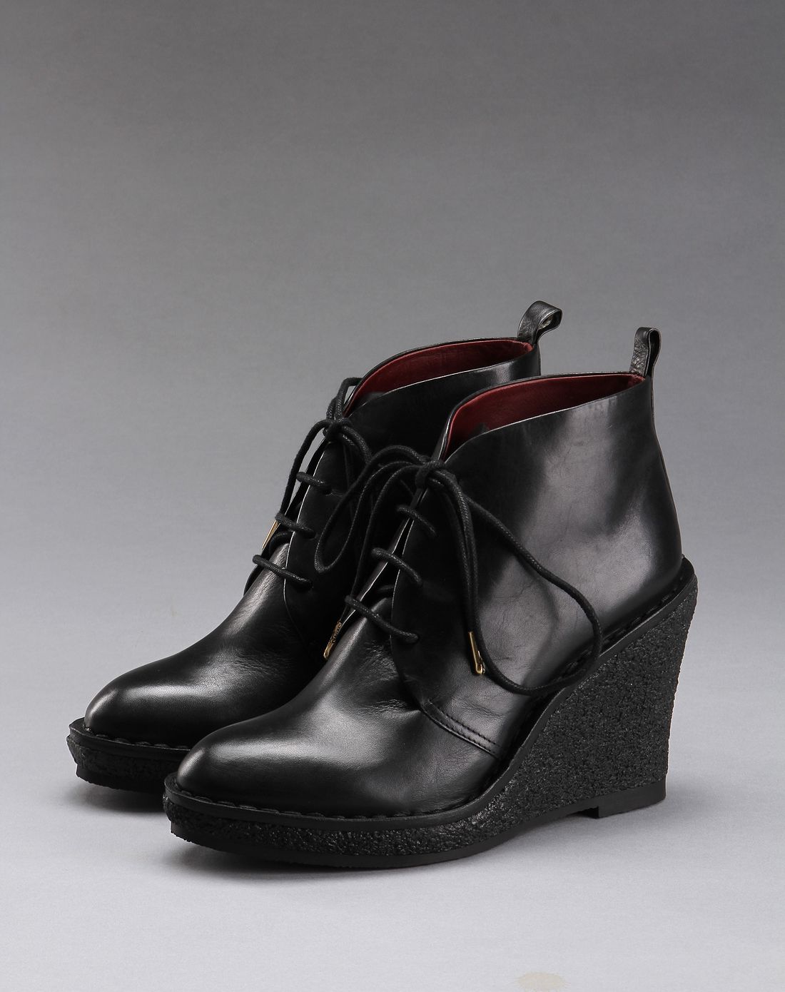 marc by marc jacobs 女款高雅大气牛皮系带坡跟鞋黑色