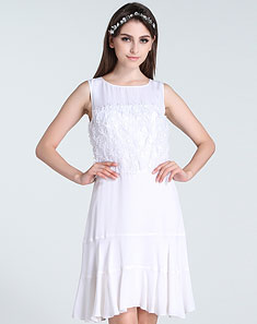 joan&david都市风情紫红色拼接圆领短袖连衣裙031122g703638_唯品会