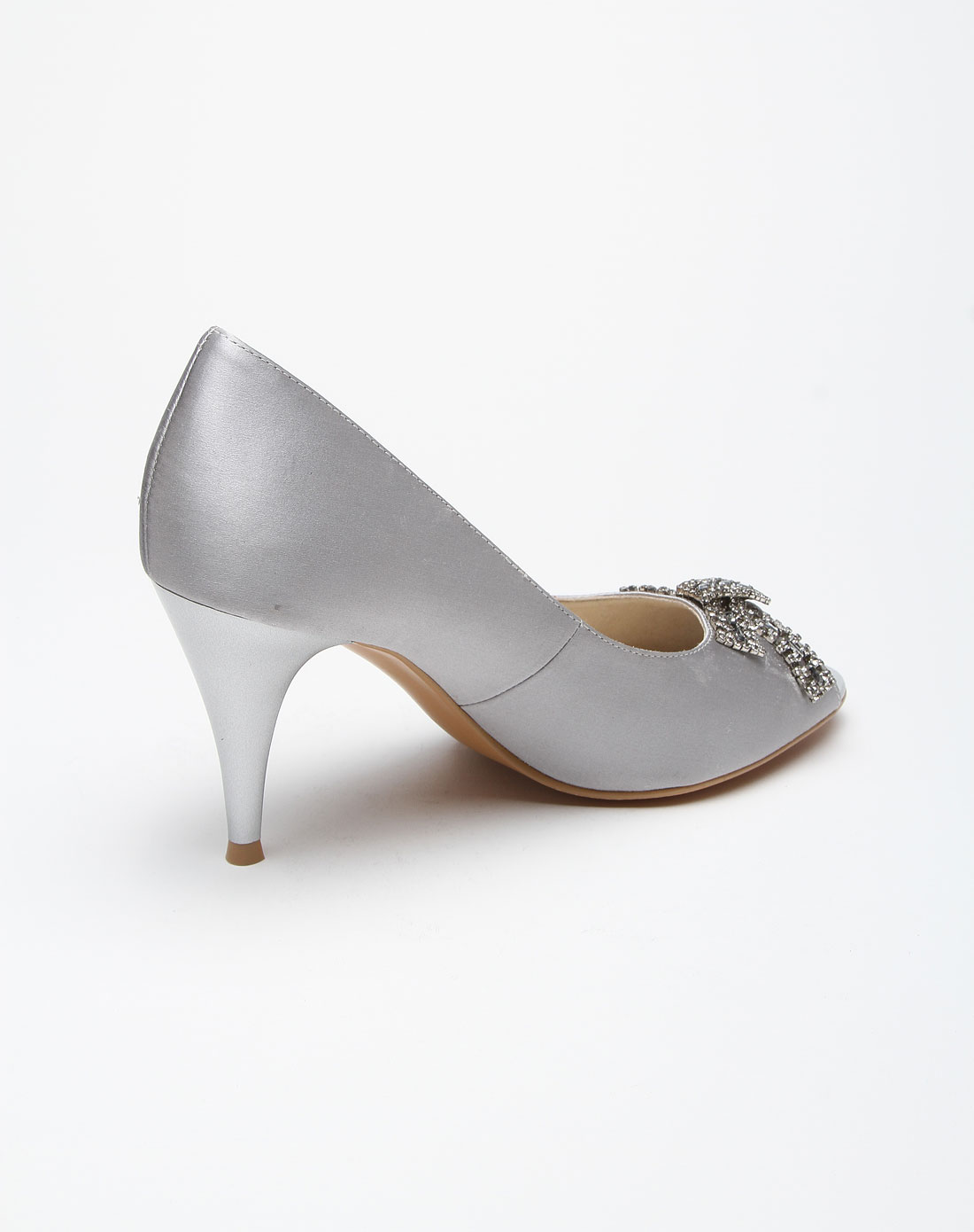 灰色闪亮高雅高跟鱼嘴鞋