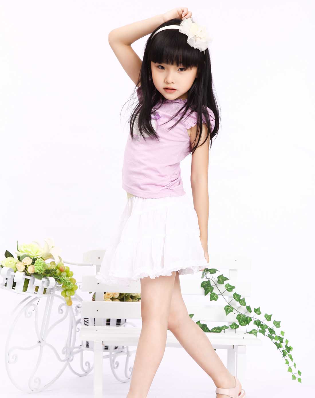 女童粉紫圆领t恤