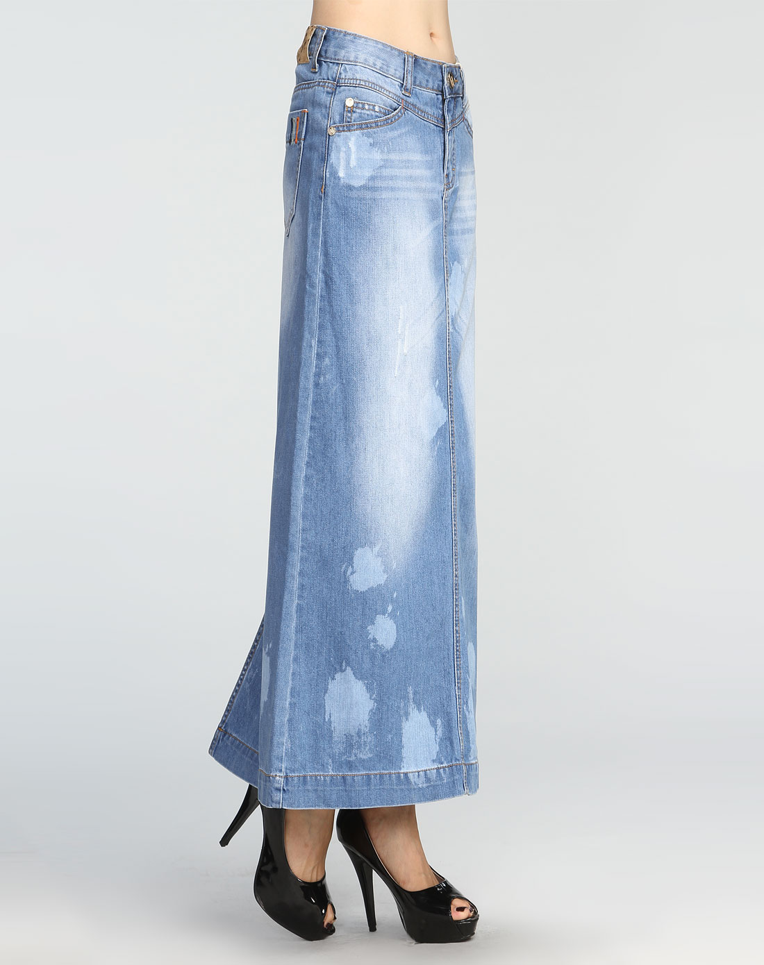 普普风fgfeel蓝色洗水时尚牛仔长裙ea1q3029lbu1_唯品会
