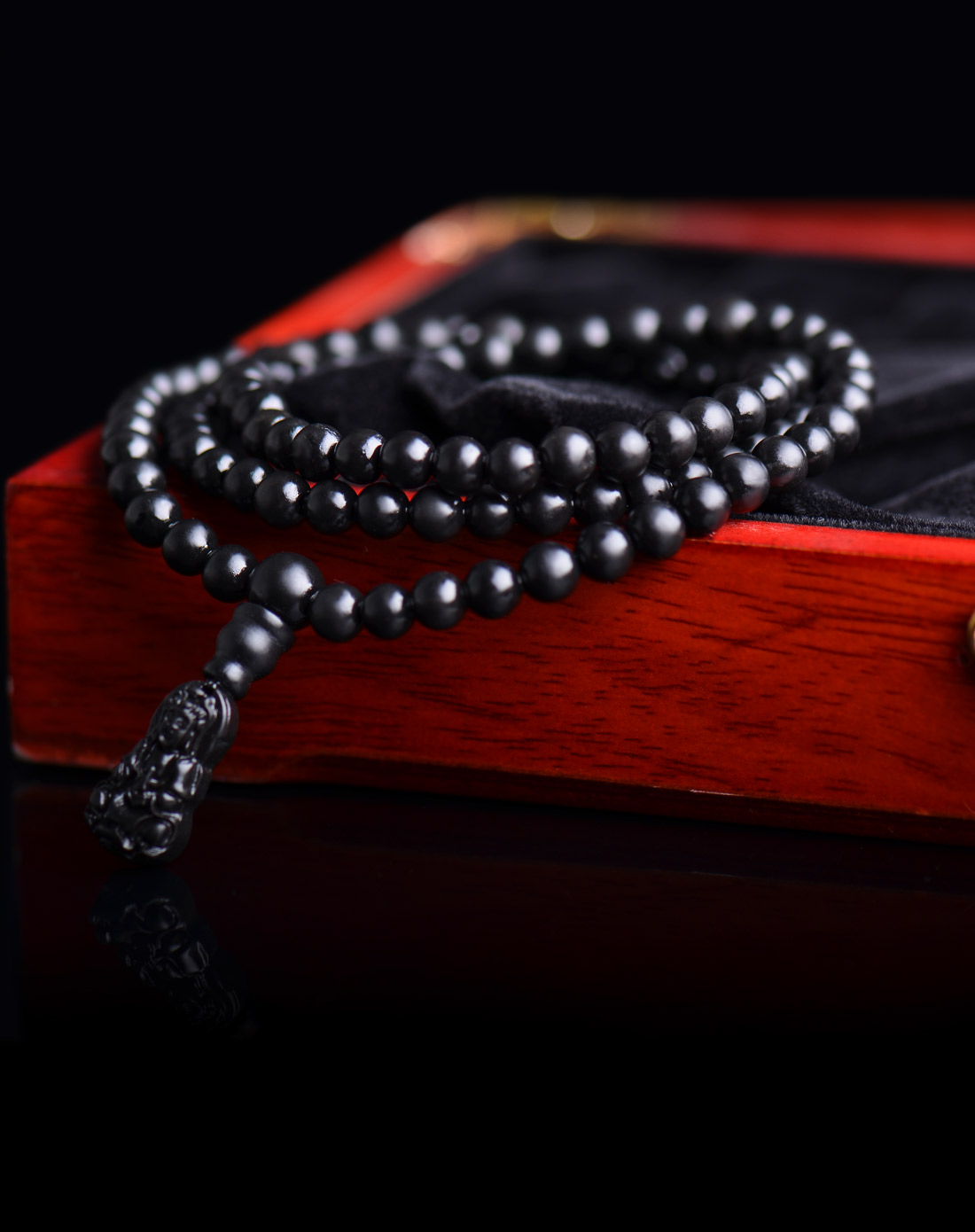 [ 炫夜 ] 泗滨黑砭石108颗佛珠弥勒佛手链