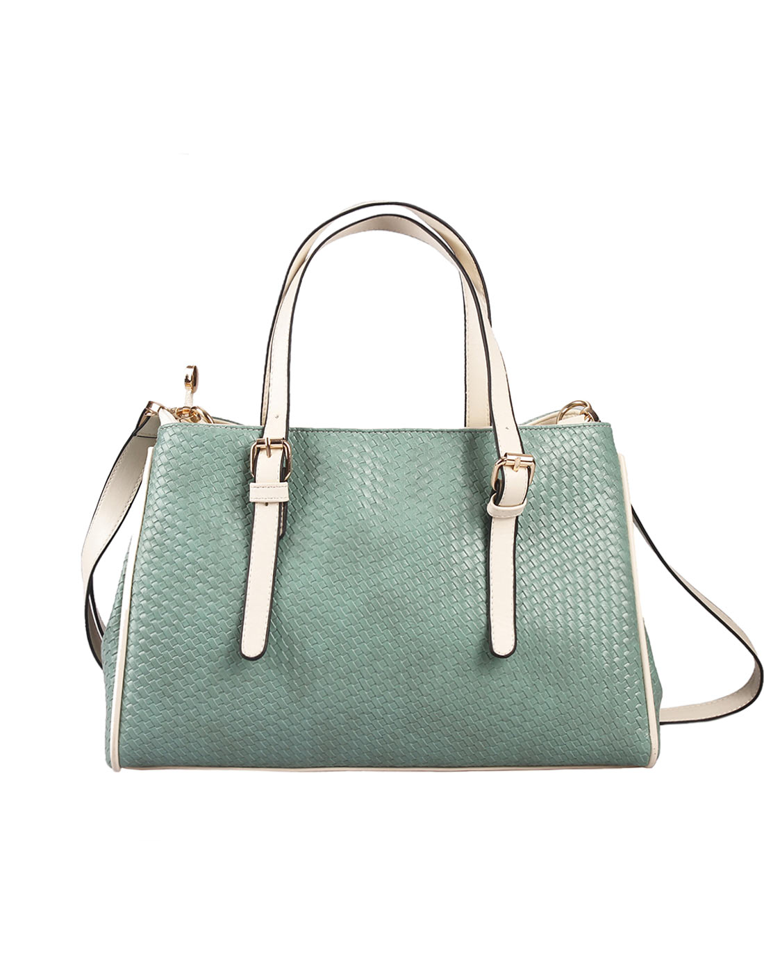 水浅葱色编织纹时尚肩背斜挎女包