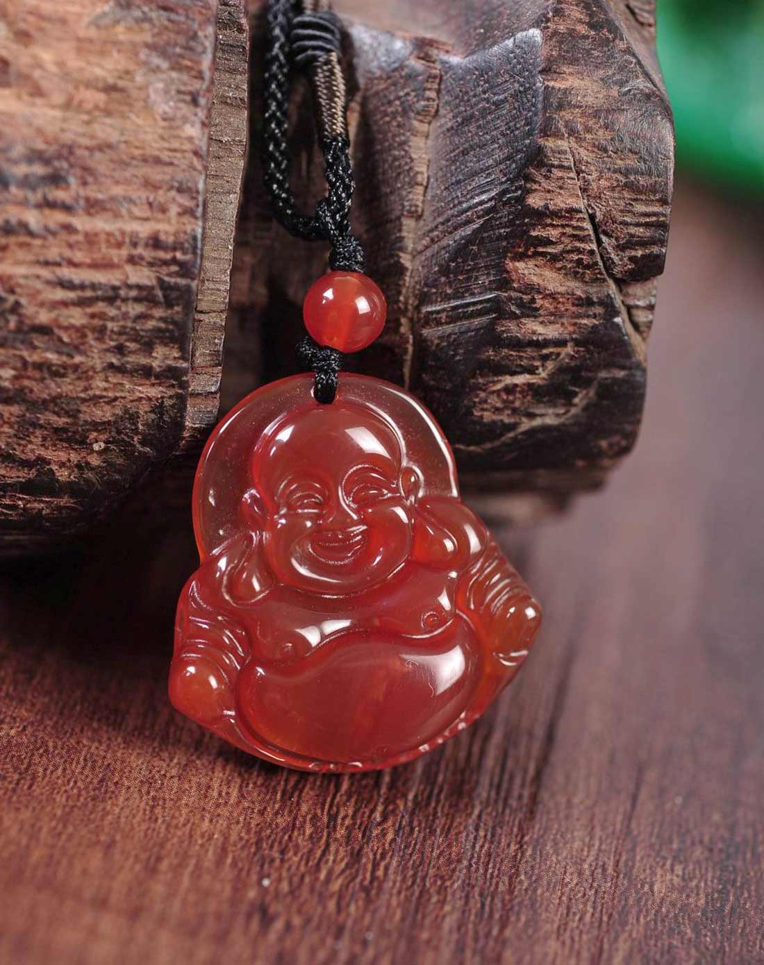中性红色红玛瑙弥勒佛项链(附证书)
