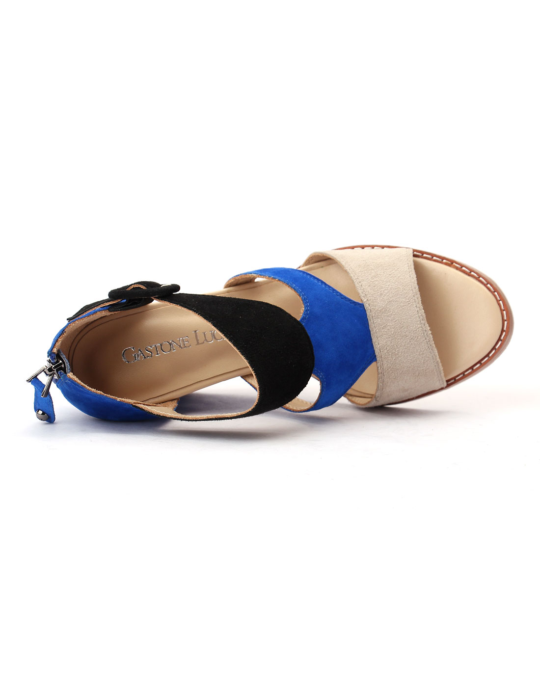 歌斯东尼gastone lucioli女款深蓝/黑色羊绒皮凉鞋gs2b06081b800_唯品