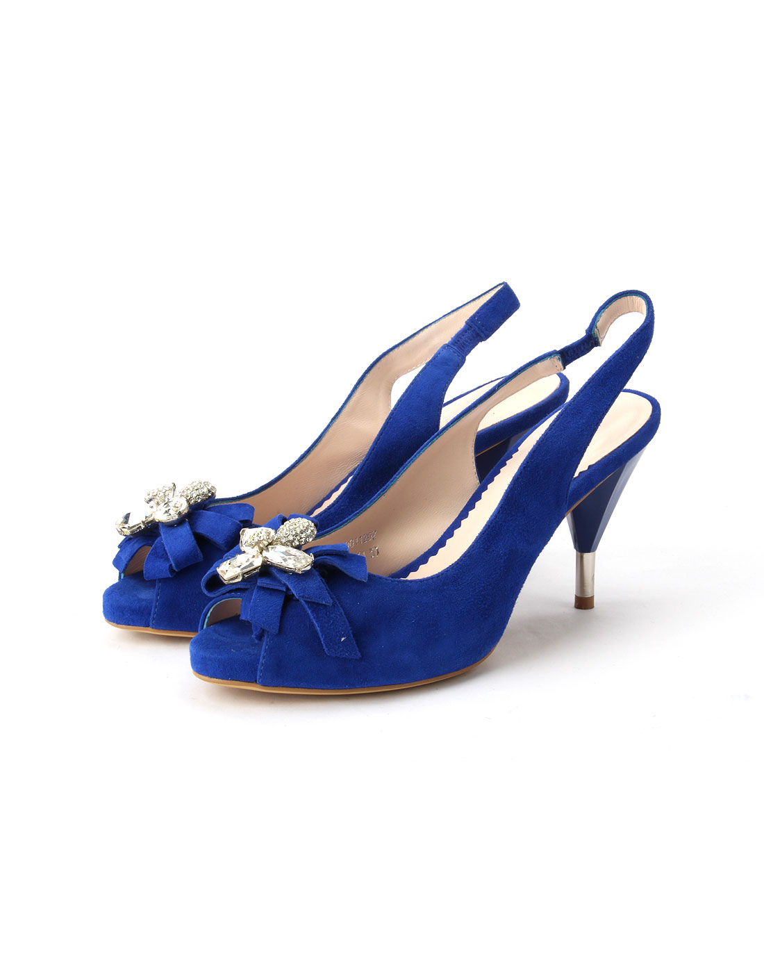 女款海蓝色羊皮反绒鱼嘴鞋