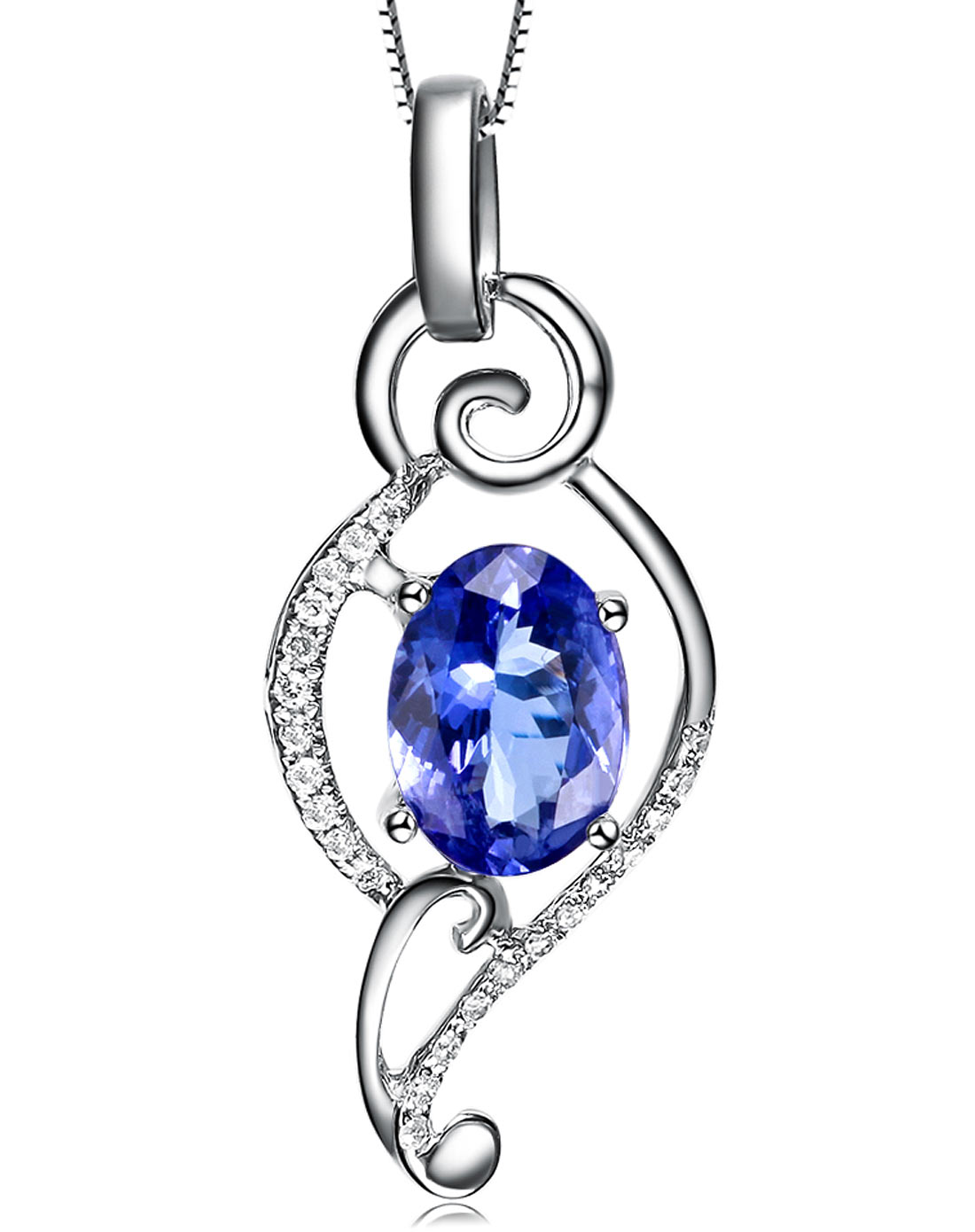 > 白18k金坦桑石吊坠