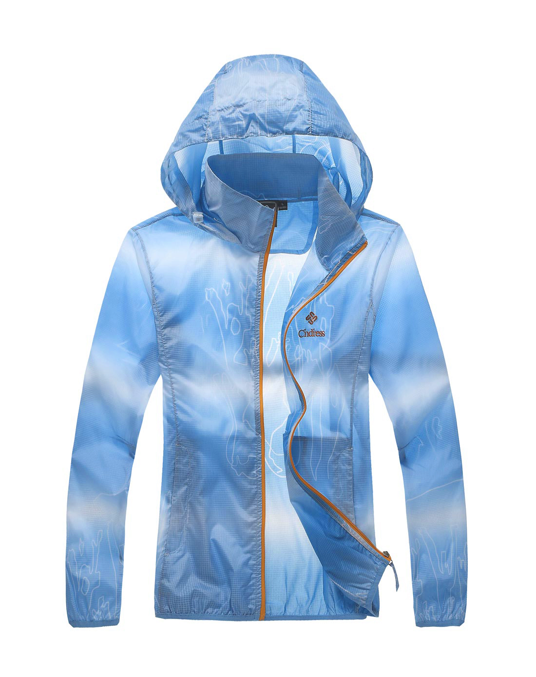 凯狄仕 女款浅蓝色细格连帽长袖皮肤风衣