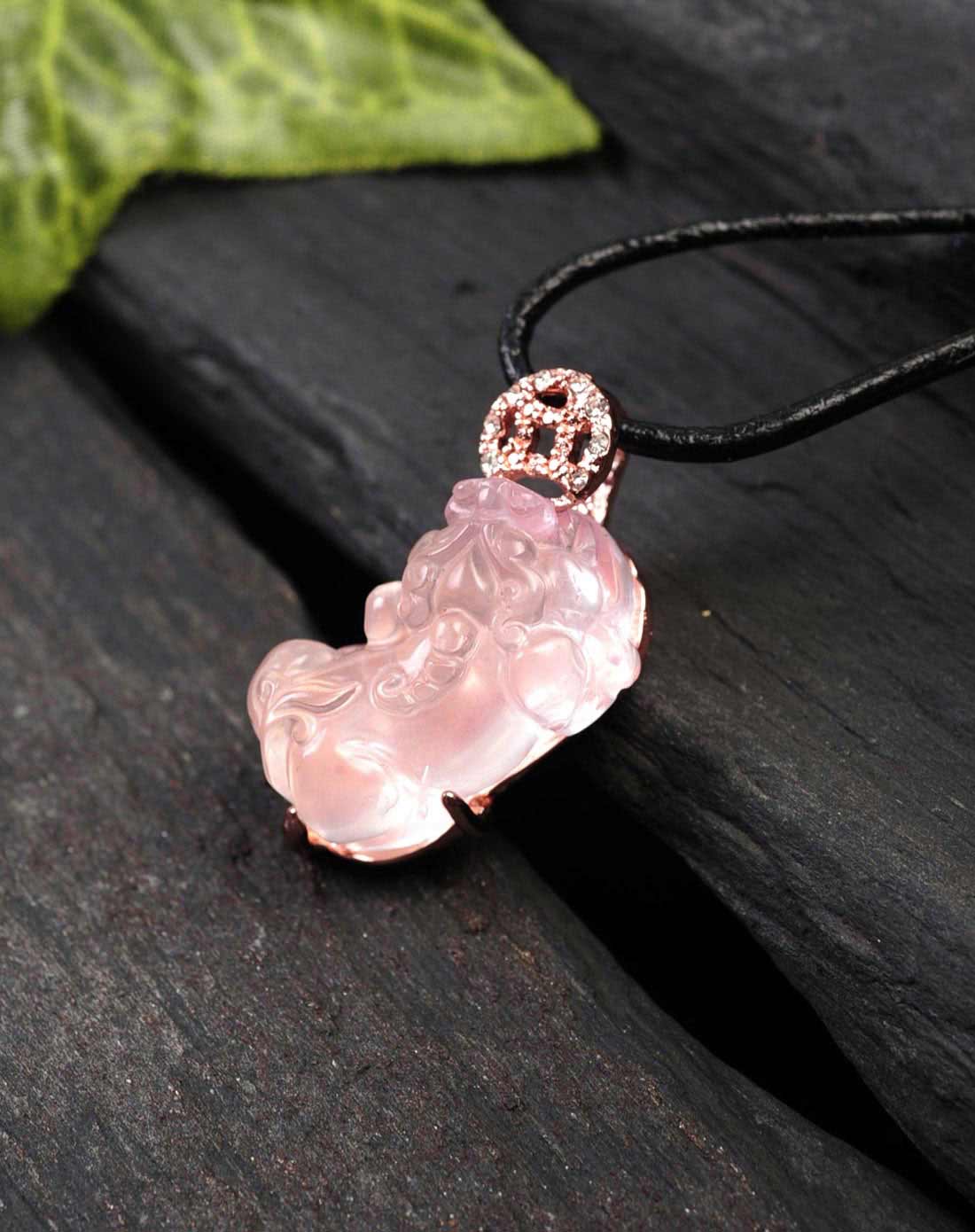 女款粉色天然冰粉晶貔貅项链(附证书)