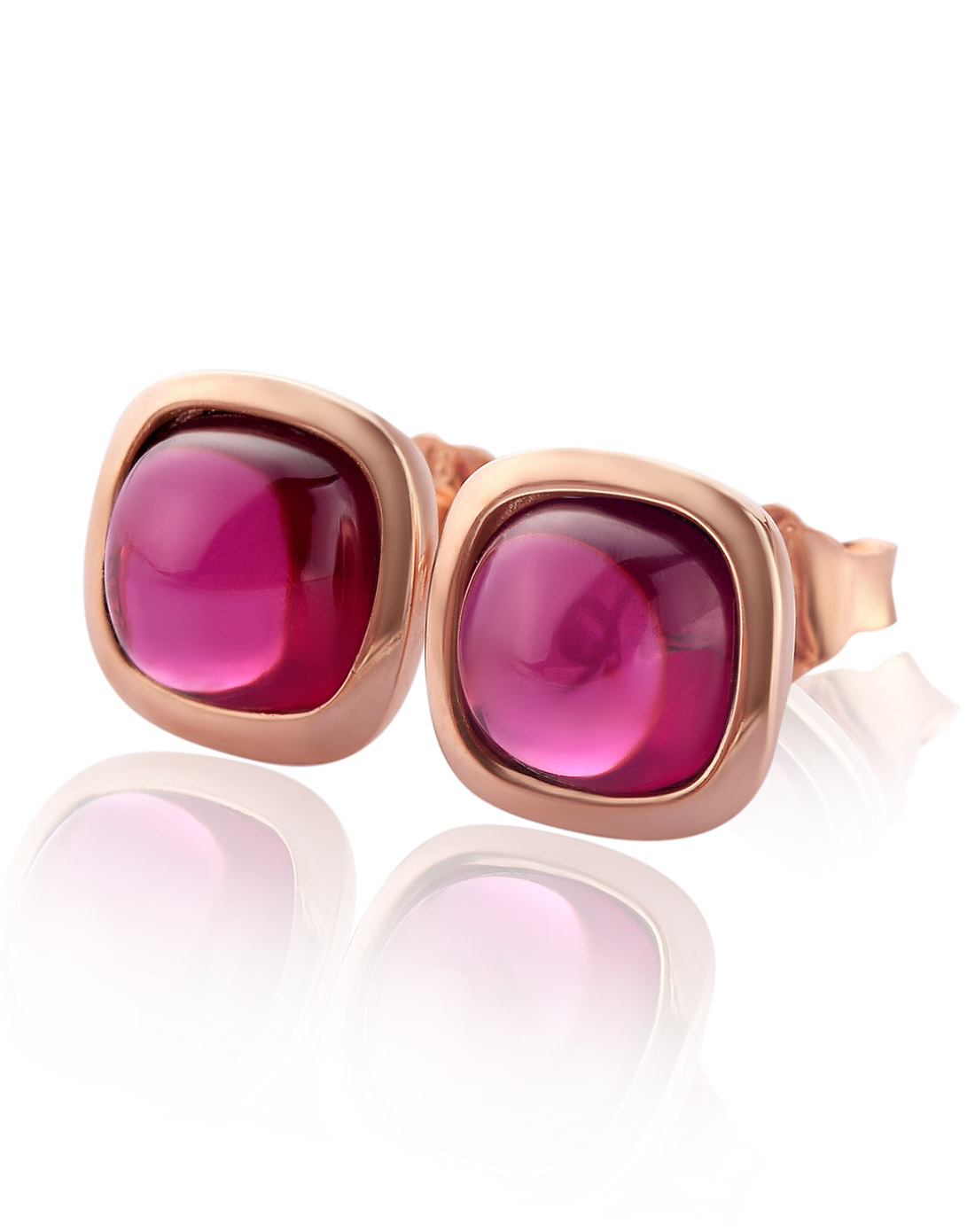 s925镀18k金镶天然石榴石耳钉cd0385