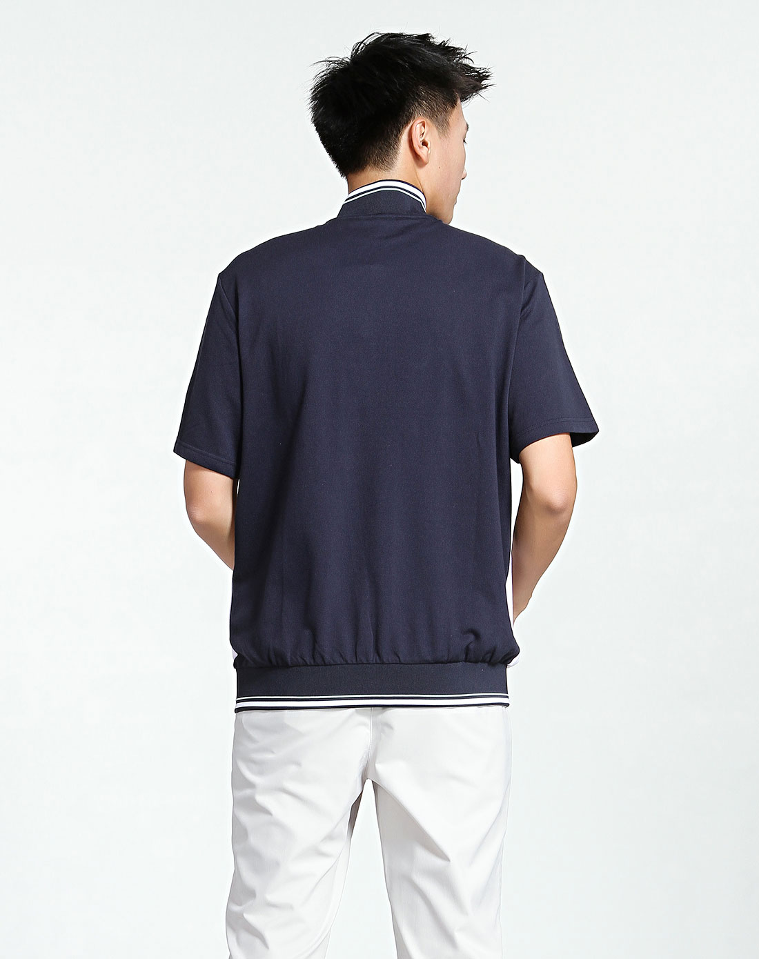 男款藏青色短袖拉链夹克