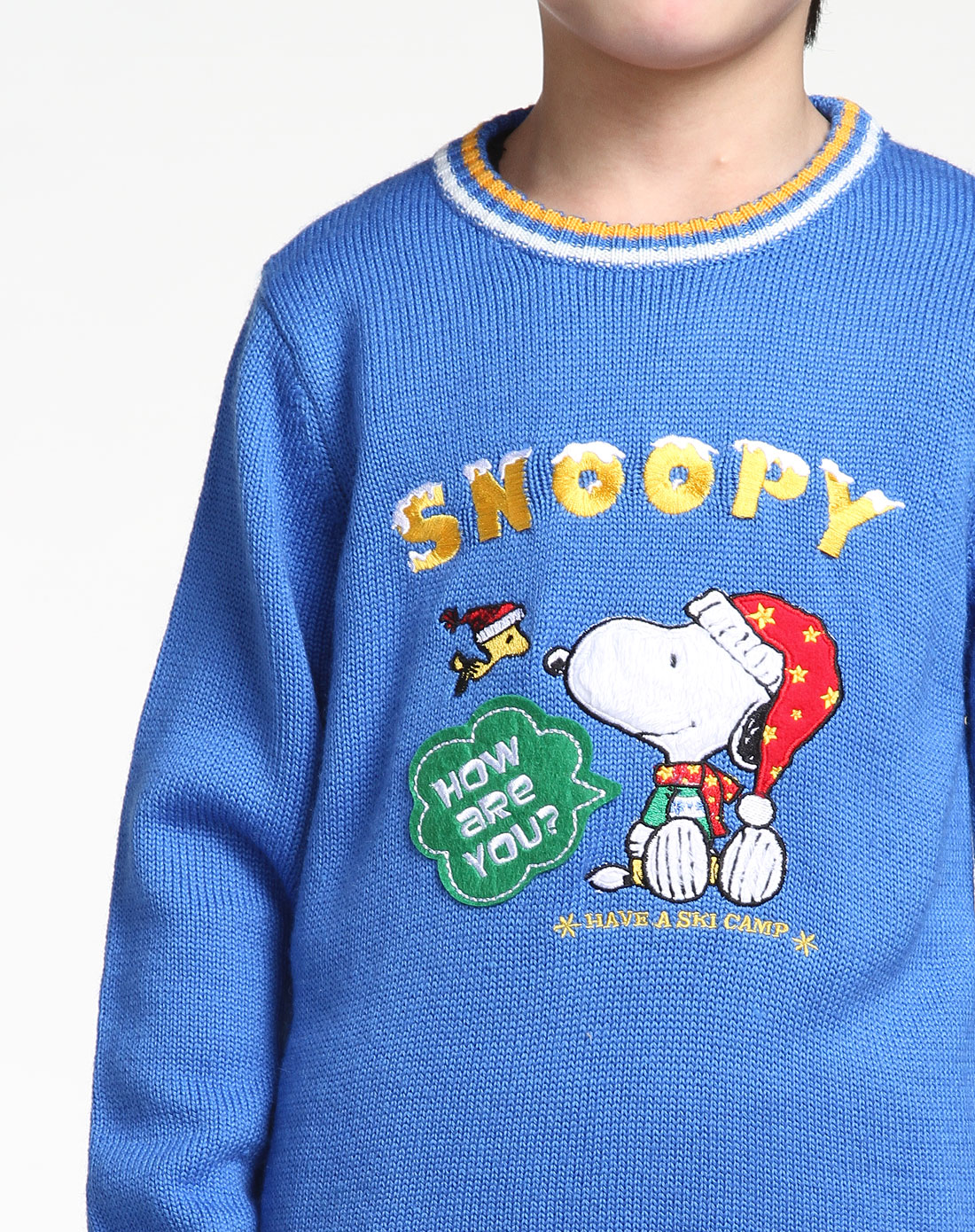 史努比snoopy-男童刺绣字母蓝色圆领长袖毛衣aw17596151_唯品会